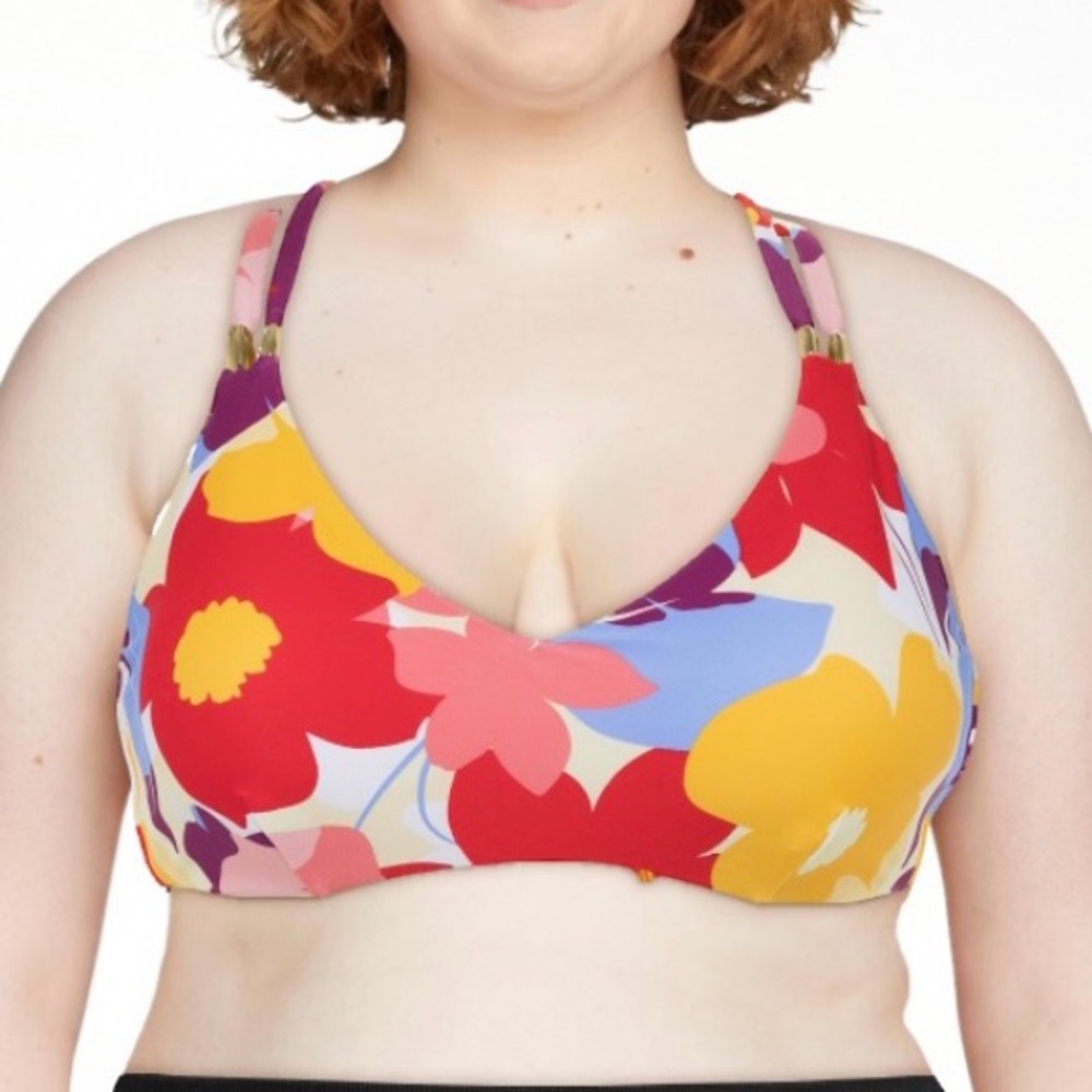 Time and Tru Floral Bikini Top - Red, Yellow, Purple